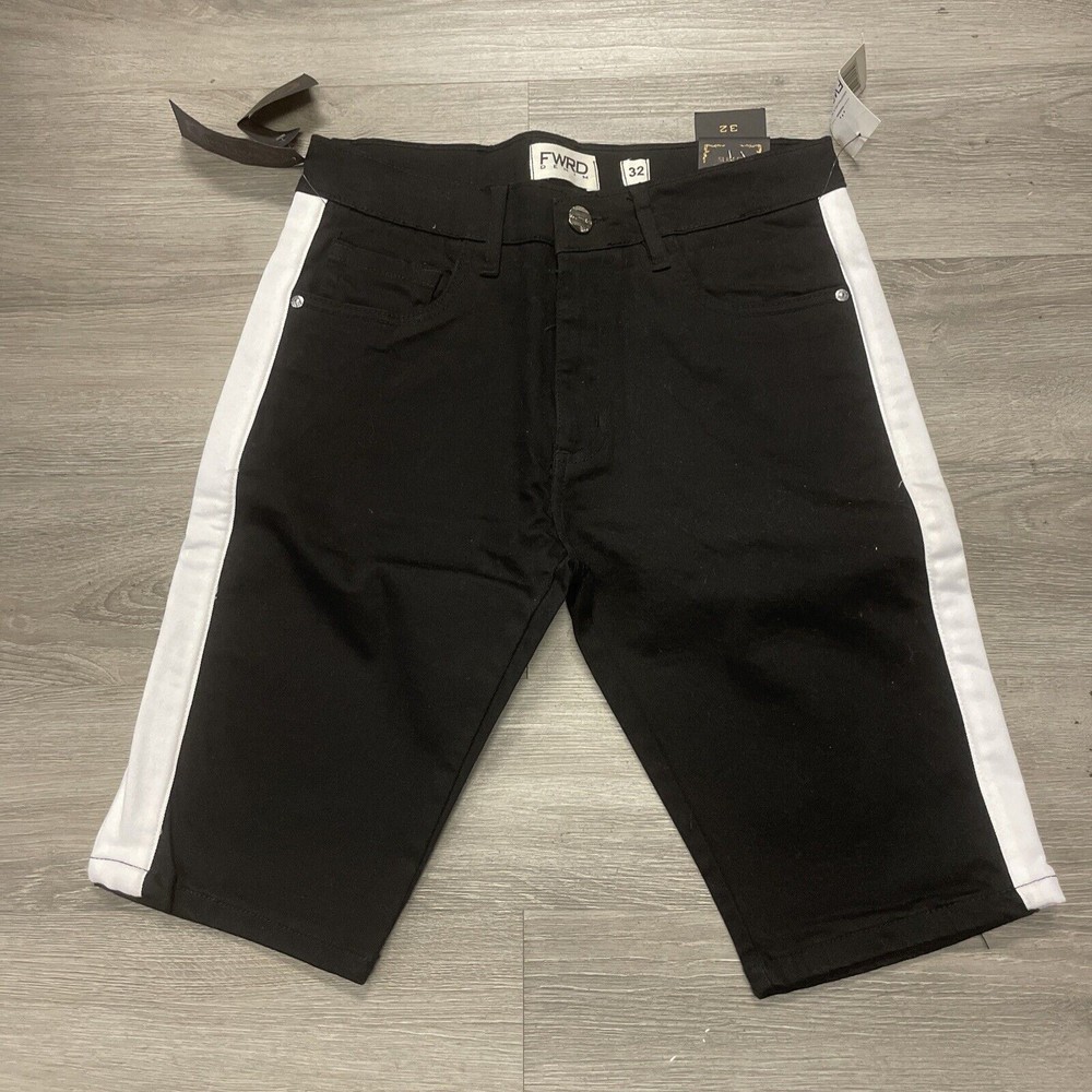 FWRD DENIM BLACK/WHITE SLIM FIT MENS SHORTS SIZE 32 NEW